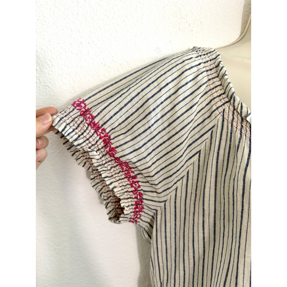 Johnny Was Embroidered Stripe Top S Puff Sleeve Smocked J3 Workshop Boho Cotton - Picture 8 of 12